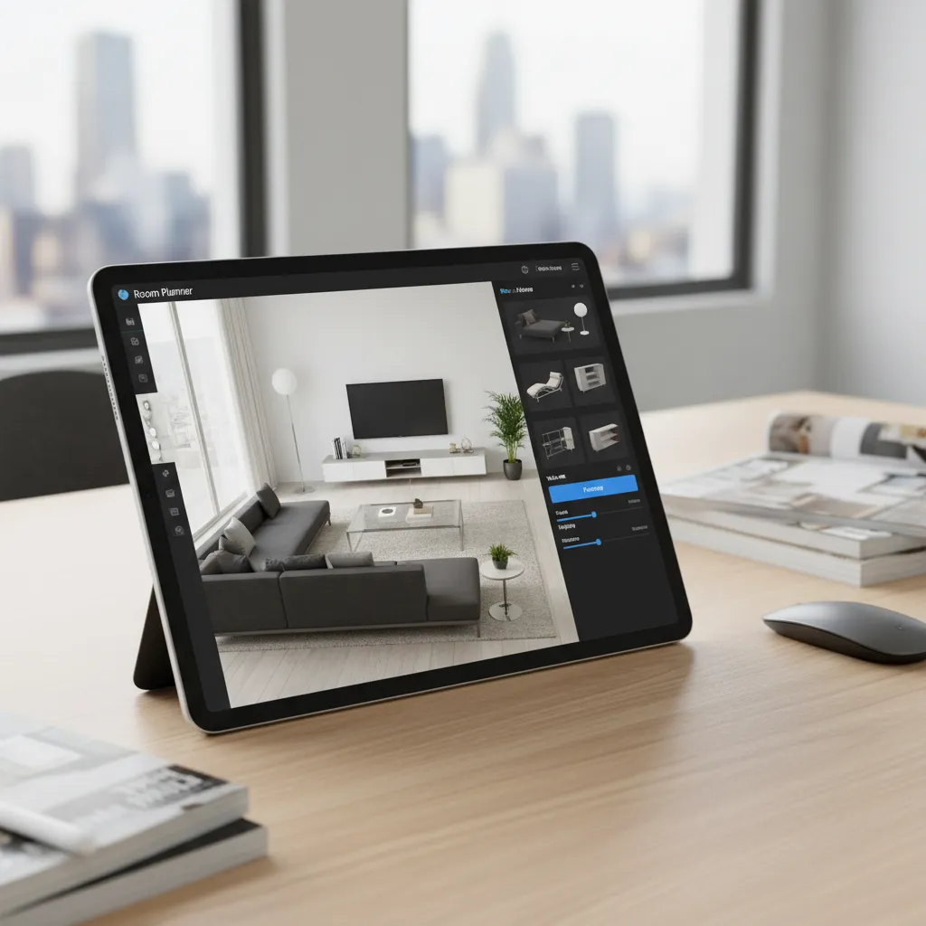 Planificador de habitaciones 3D funcionando en una tablet