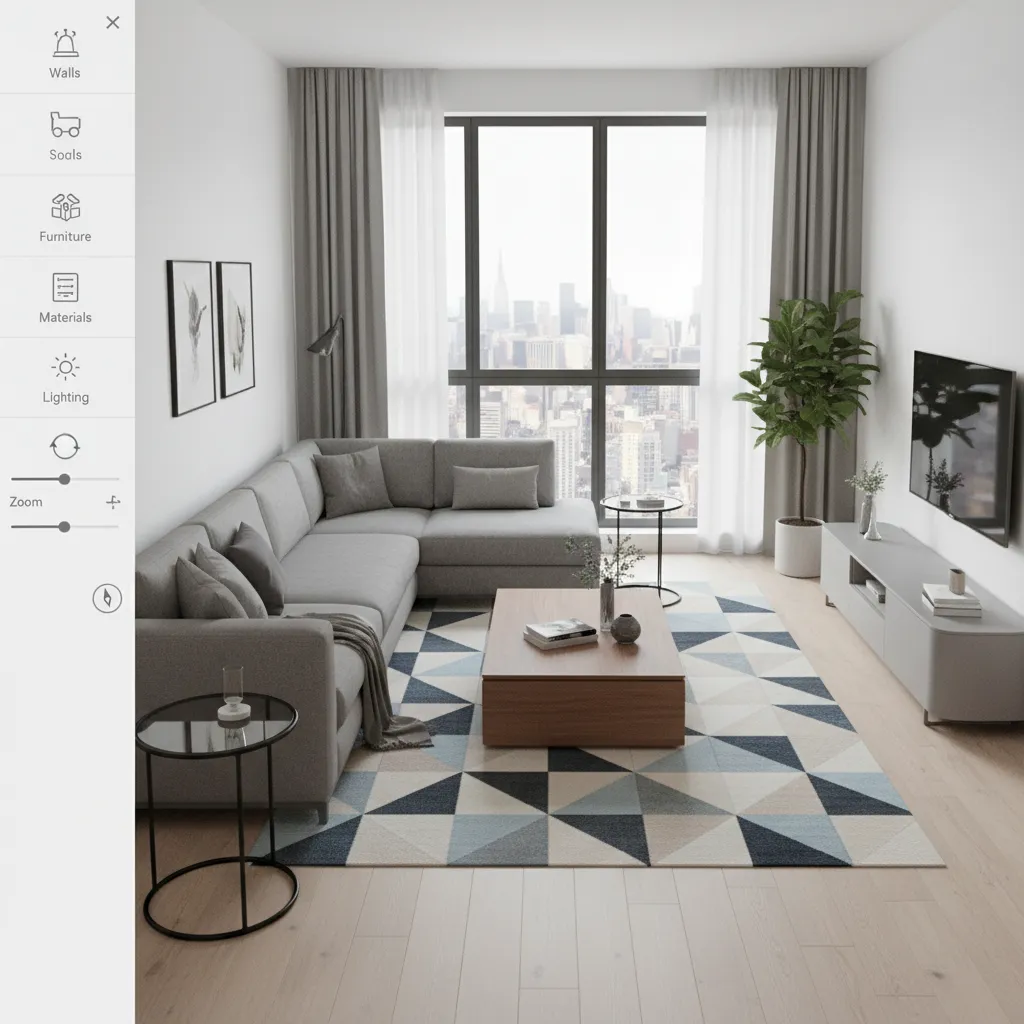 Diseño de una sala de estar en un planificador de habitaciones en 3D