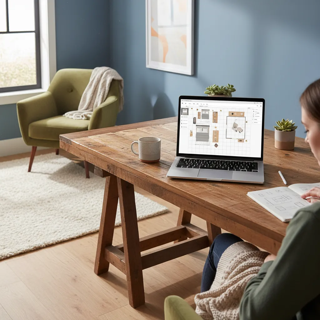 Usuario diseñando una habitación con un planificador digital de interiores