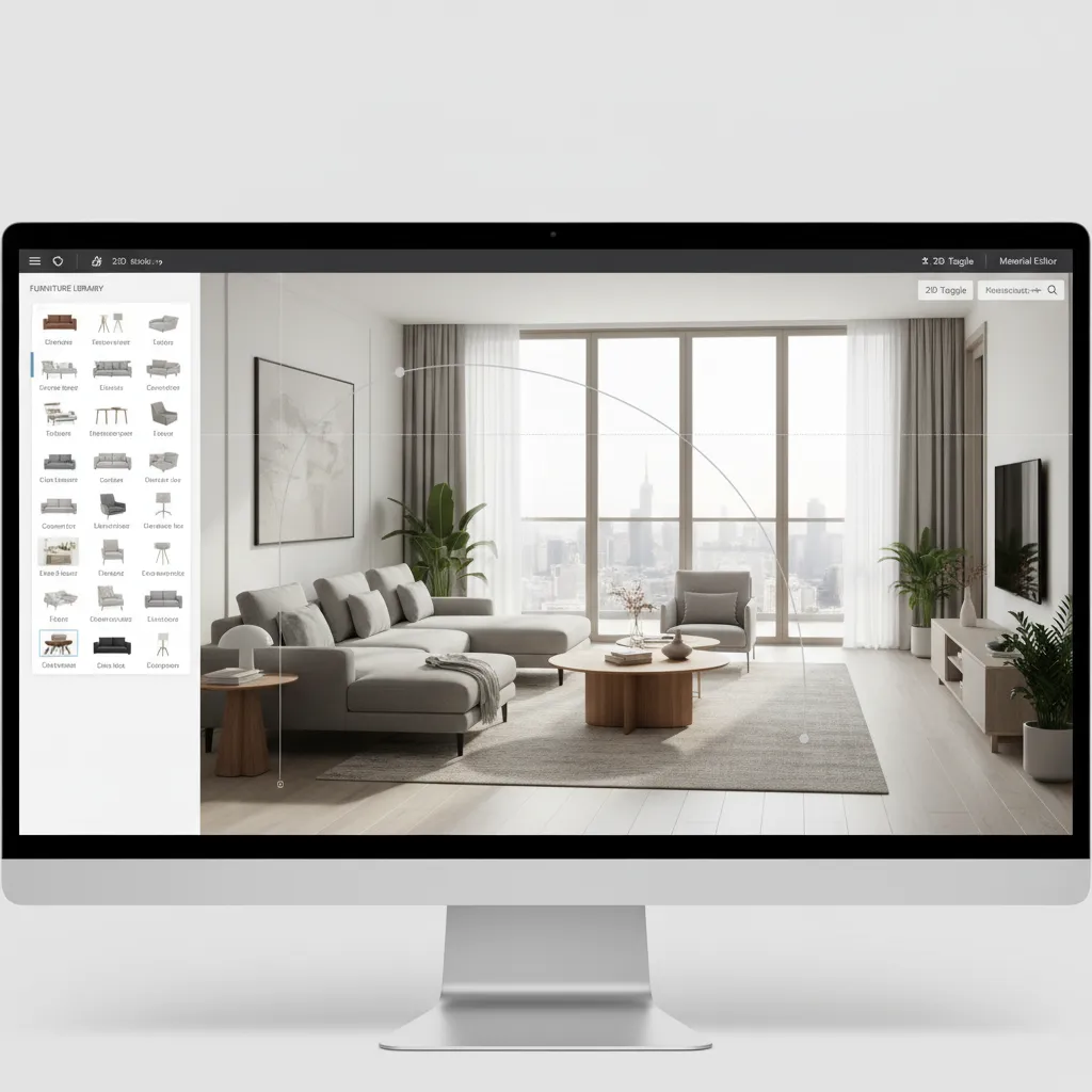 Selecting furniture items in an online room design planner library