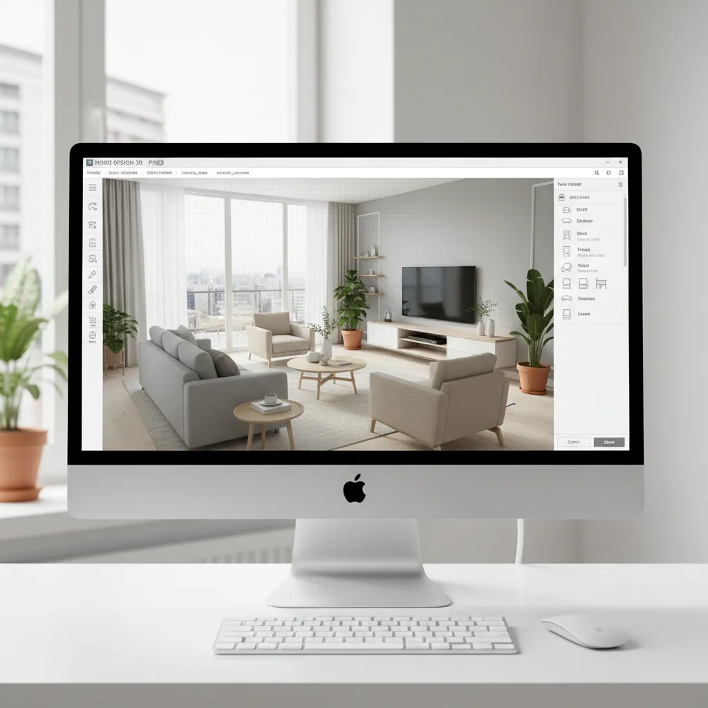 Interfaz de un planificador de habitaciones mostrando un salón en 3D