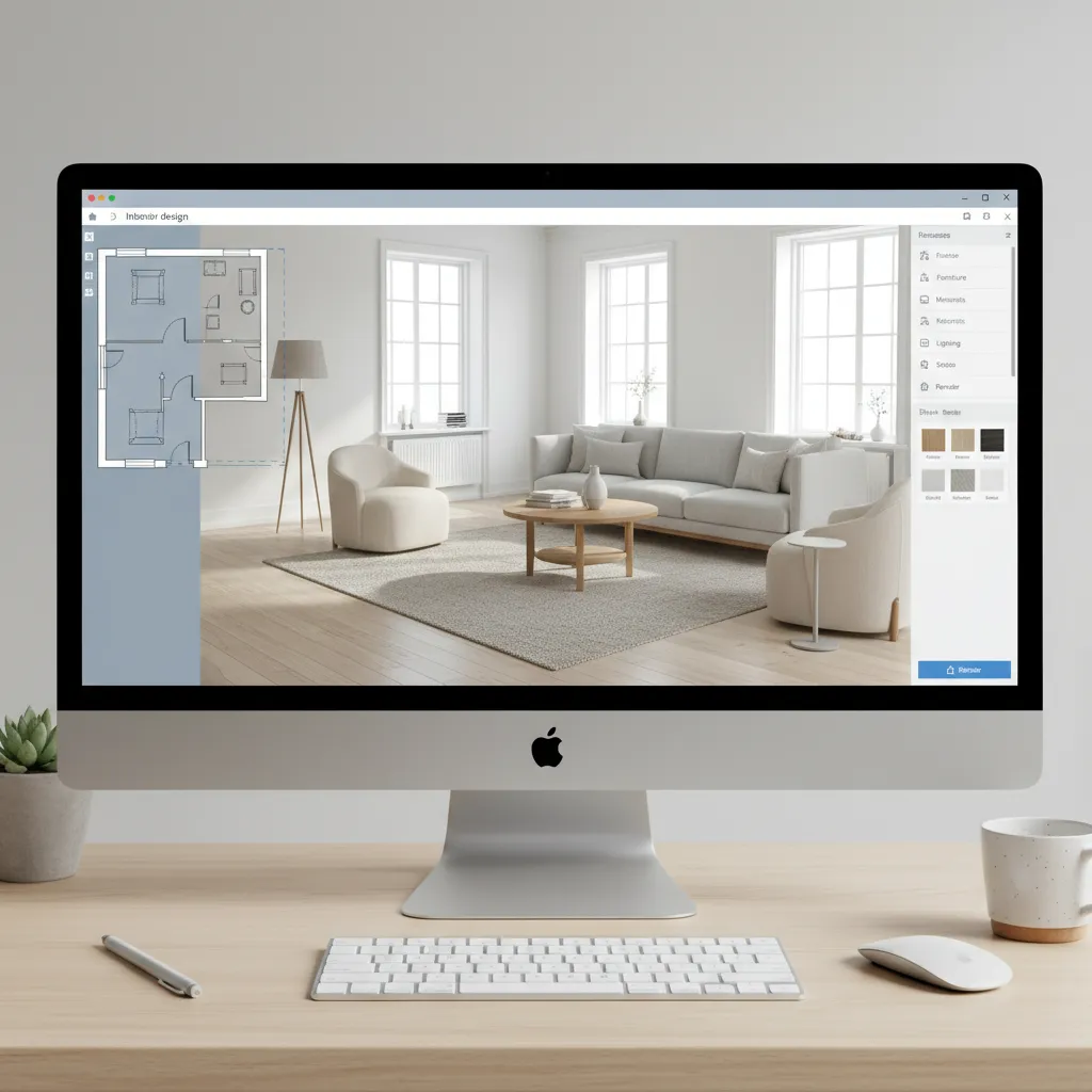 interfaz de un planificador de habitaciones con muebles colocados