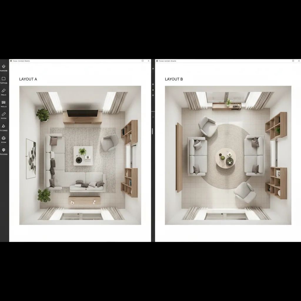 Comparación de dos distribuciones diferentes de una sala en software de planificación