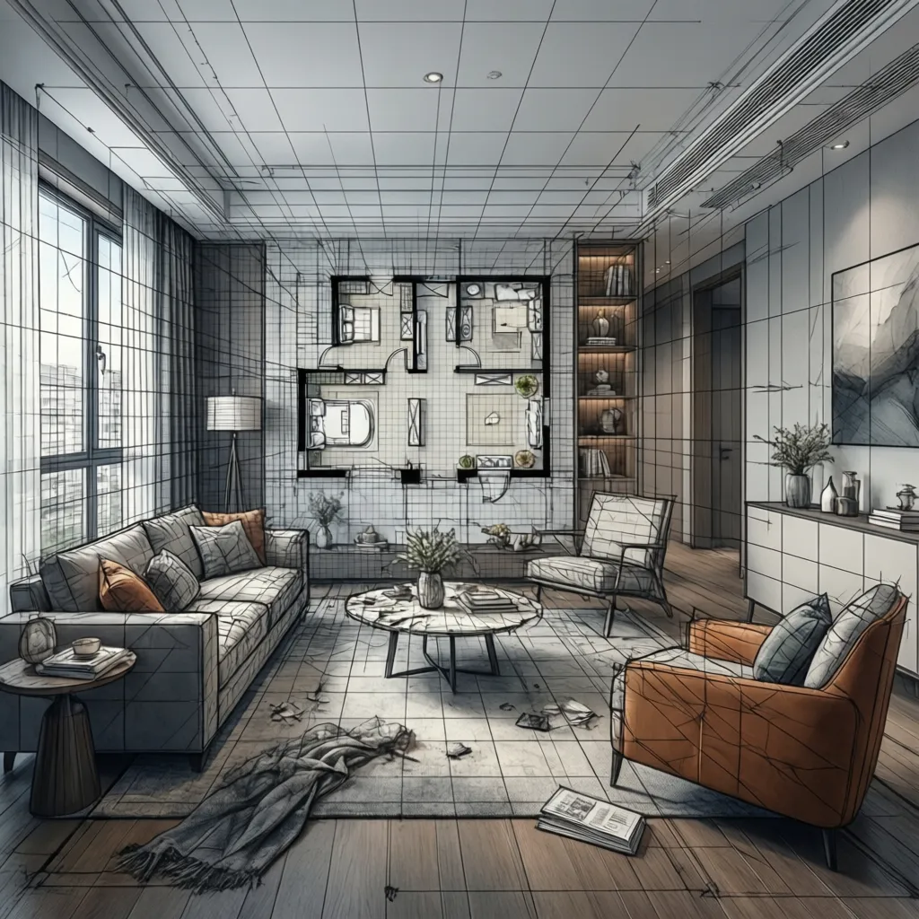 Planificación de una habitación en 3D con distribución de muebles