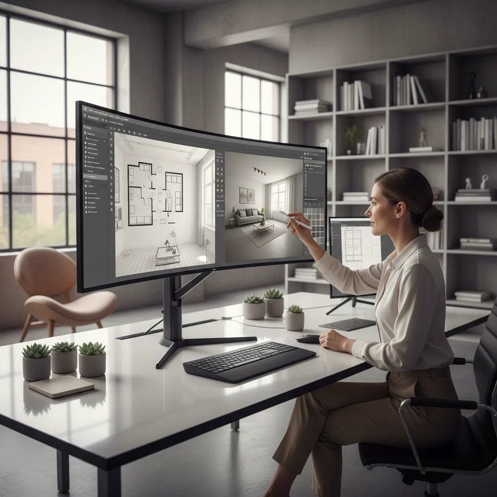Persona utilizando una herramienta digital para planificar una habitación