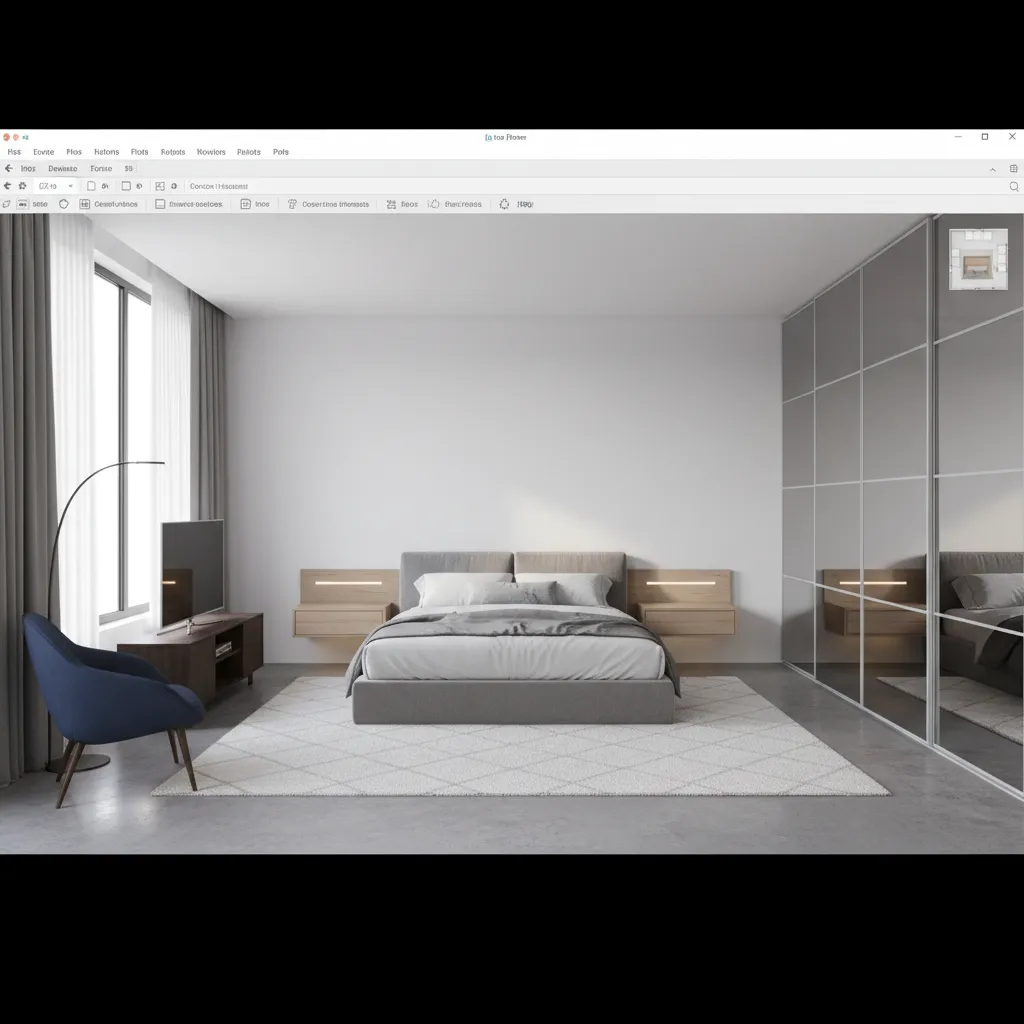 Planificación de una habitación con muebles en modelo digital 3D