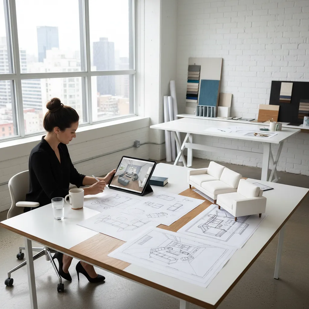 Planificación de diseño interior antes de decorar una habitación