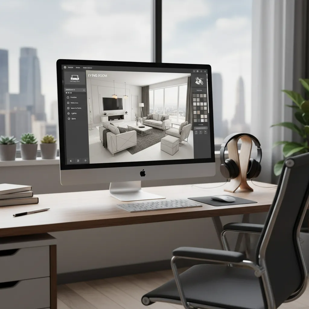 Planificación digital de una habitación con distribución de muebles