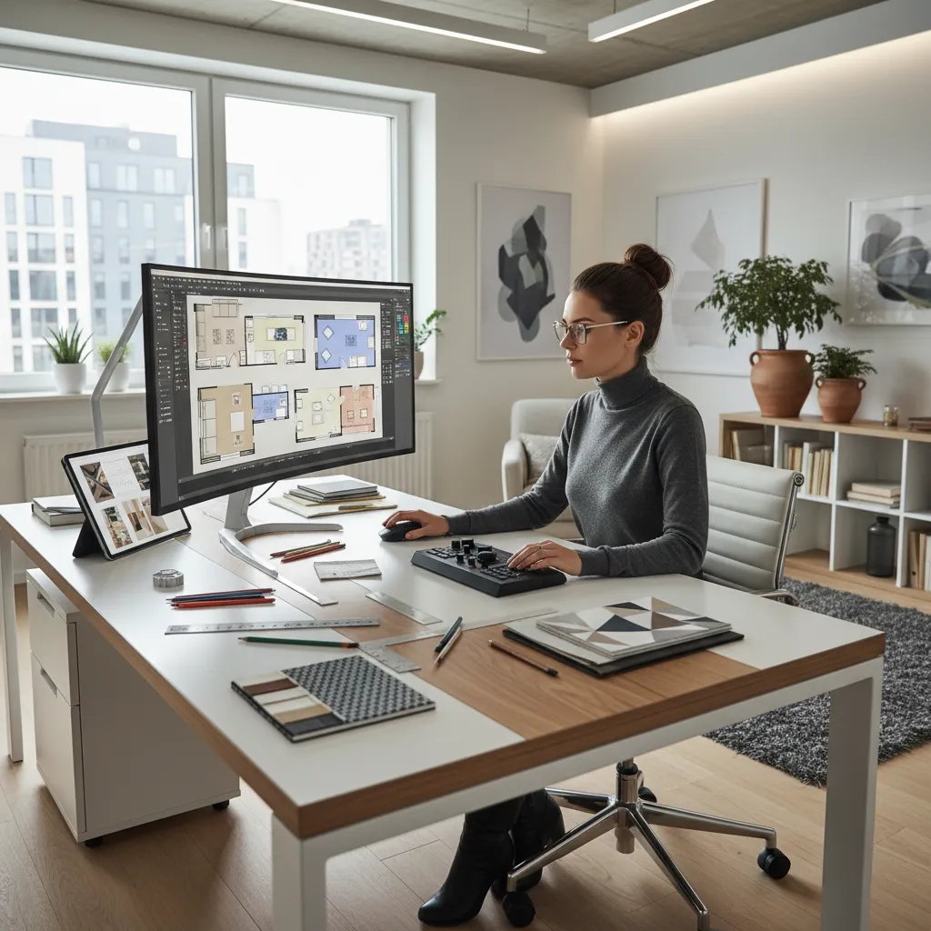 persona creando la distribución de una habitación en software de diseño