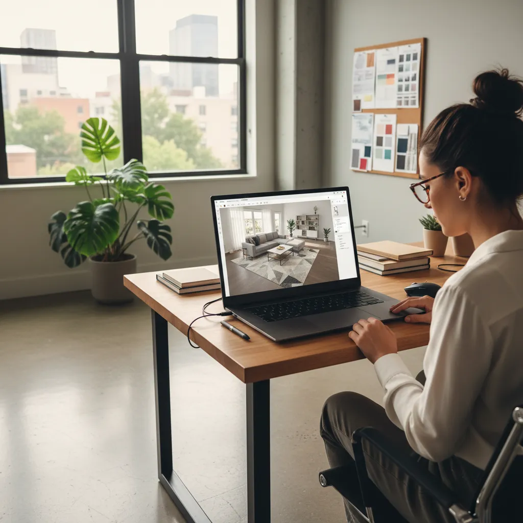 Persona diseñando la distribución de un salón en software de planificación