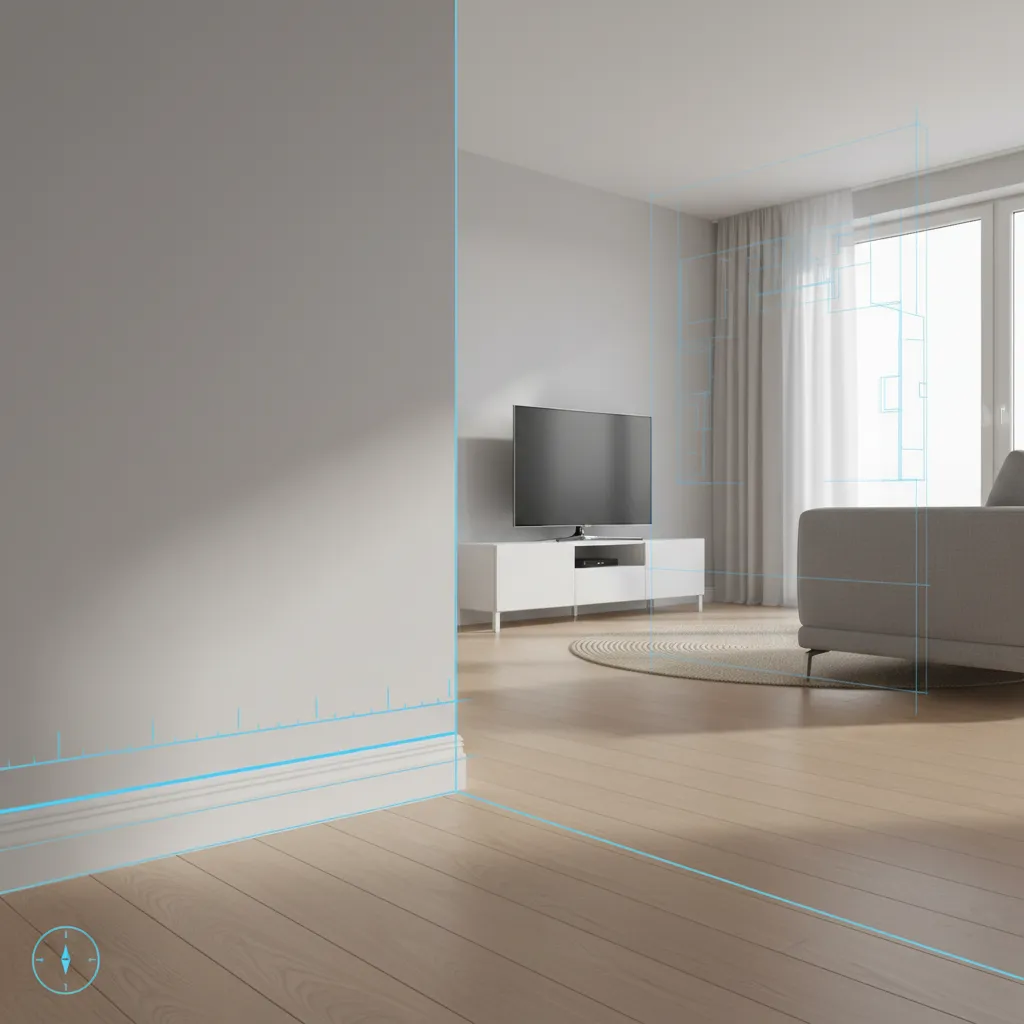 visual example of wall edge detection and room measurement mapping in interior scanning app