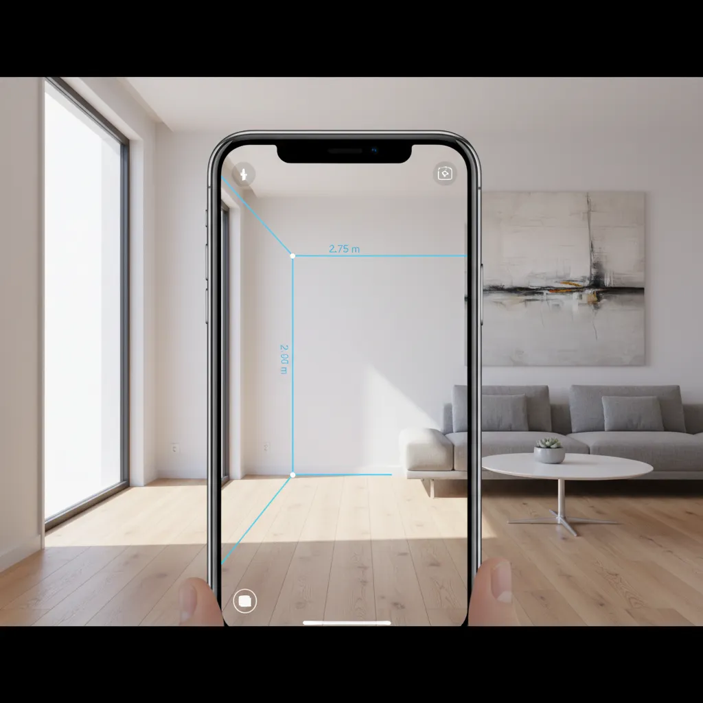 phone scanning living room walls with AR measurement lines