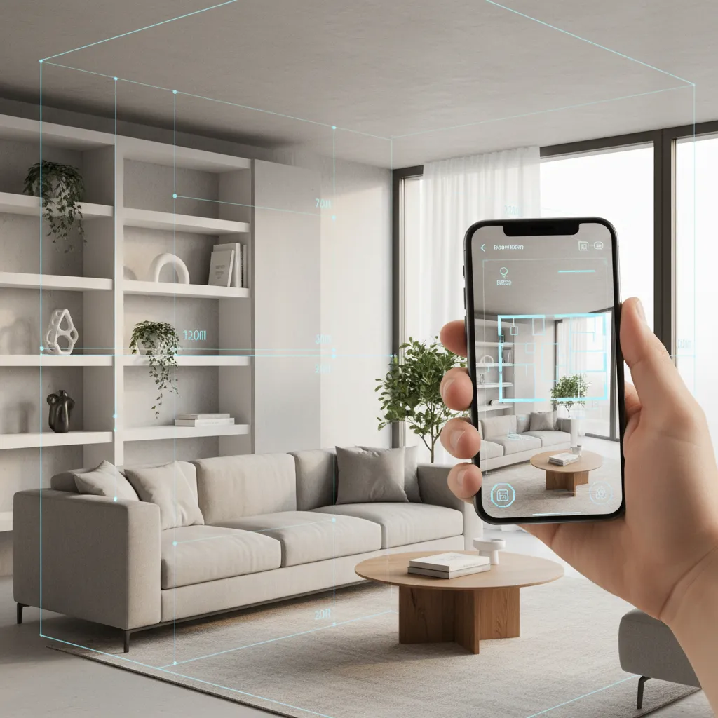 smartphone scanning a living room to generate a digital floor plan