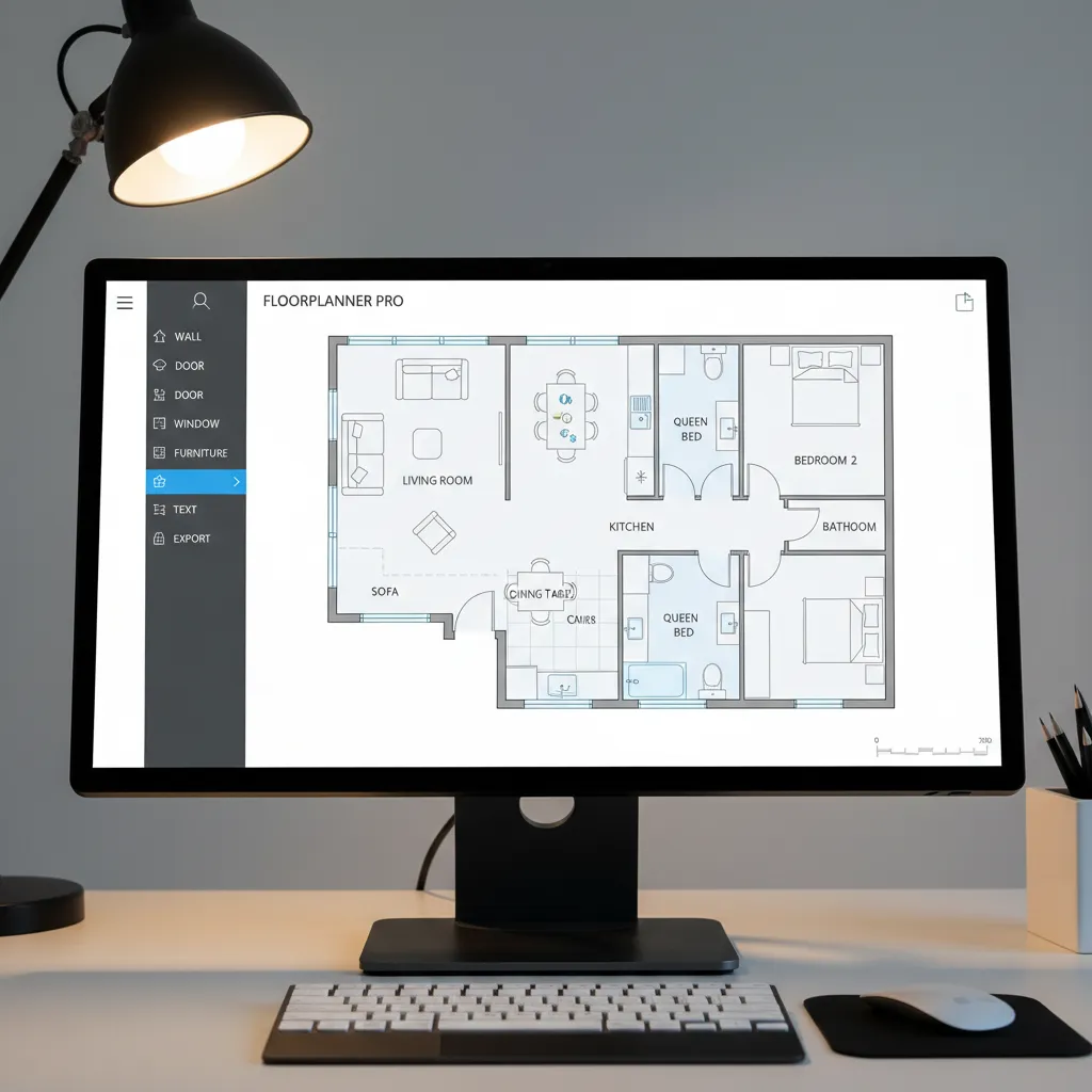 Example of a beginner friendly floor plan creator interface with walls and furniture layout