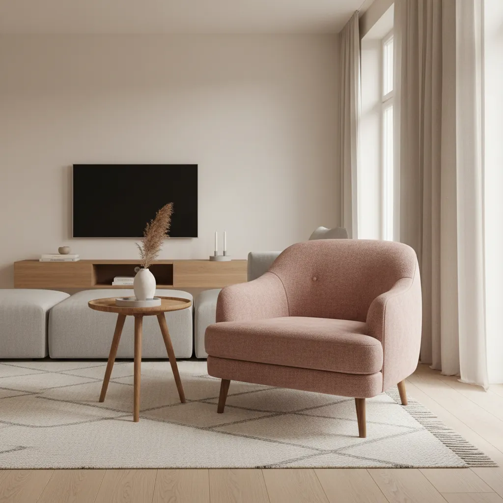 Butaca rosa empolvado en un salón contemporáneo