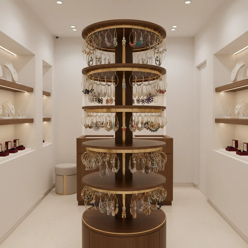 rotating earring display stand used in small jewelry shop