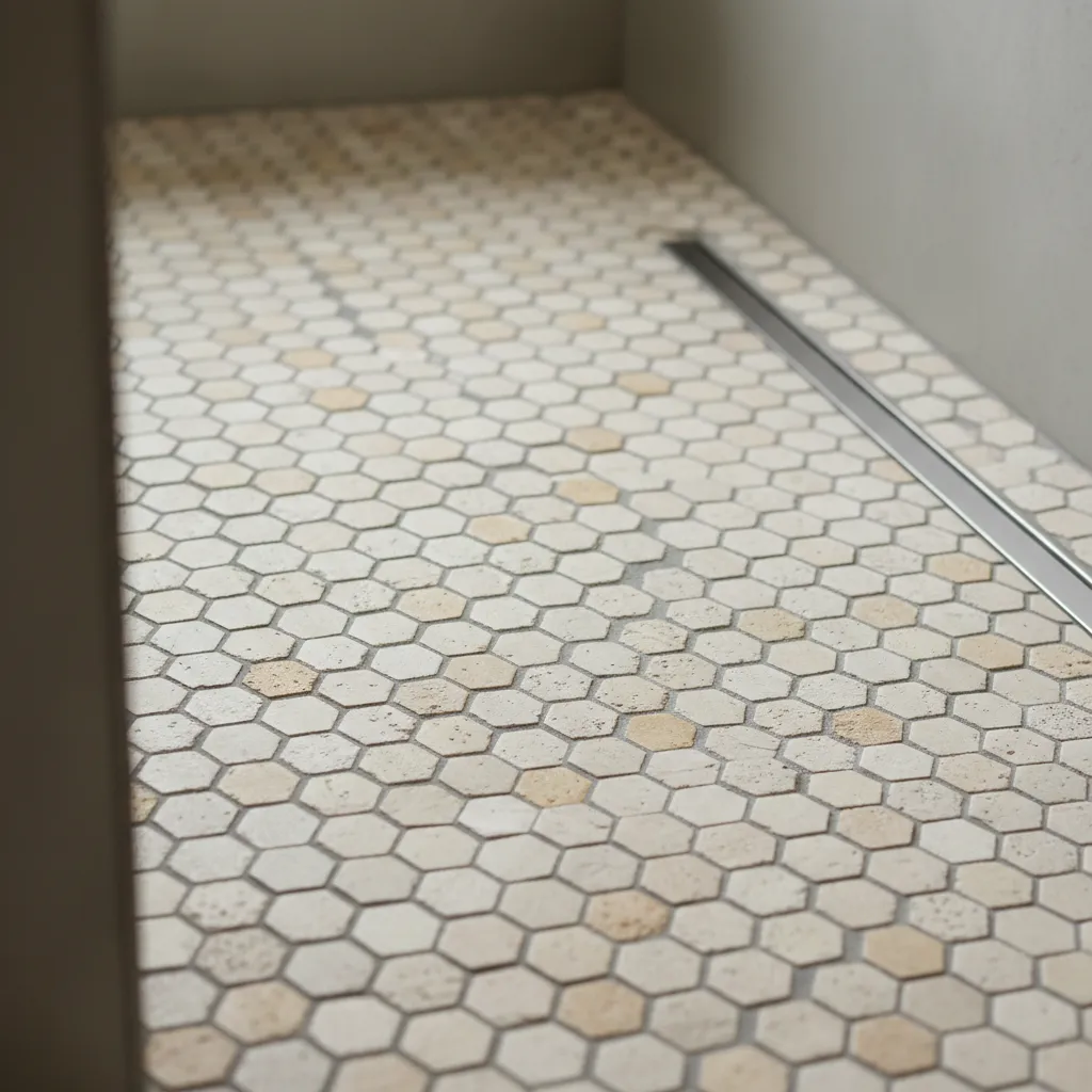 small mosaic rough tiles used on shower floor for grip