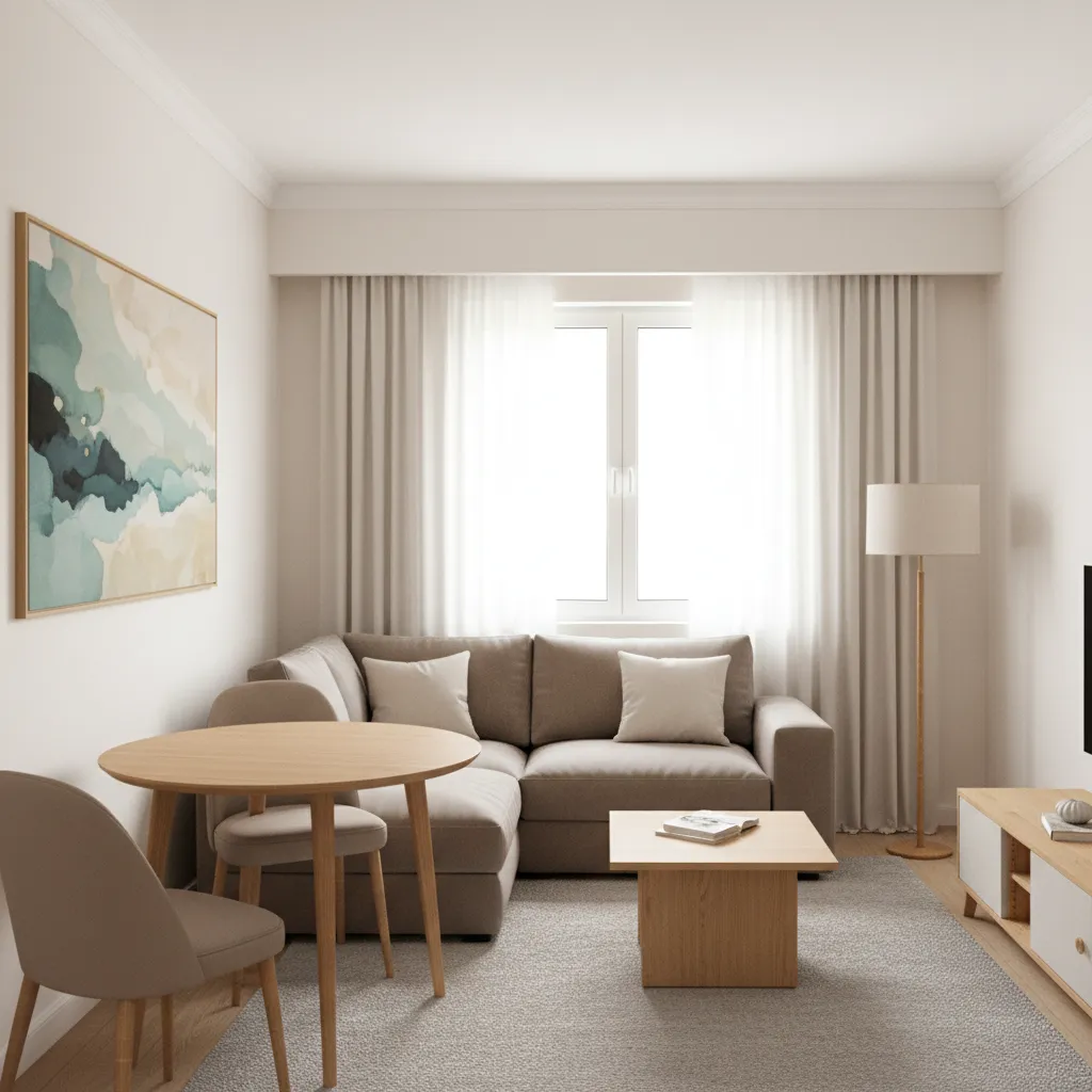 round dining table used in small living room dining combo
