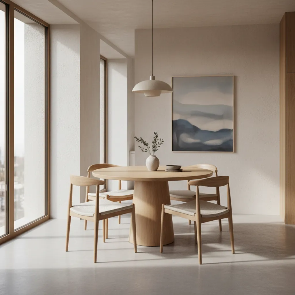 round minimalist dining table improving flow in small dining area