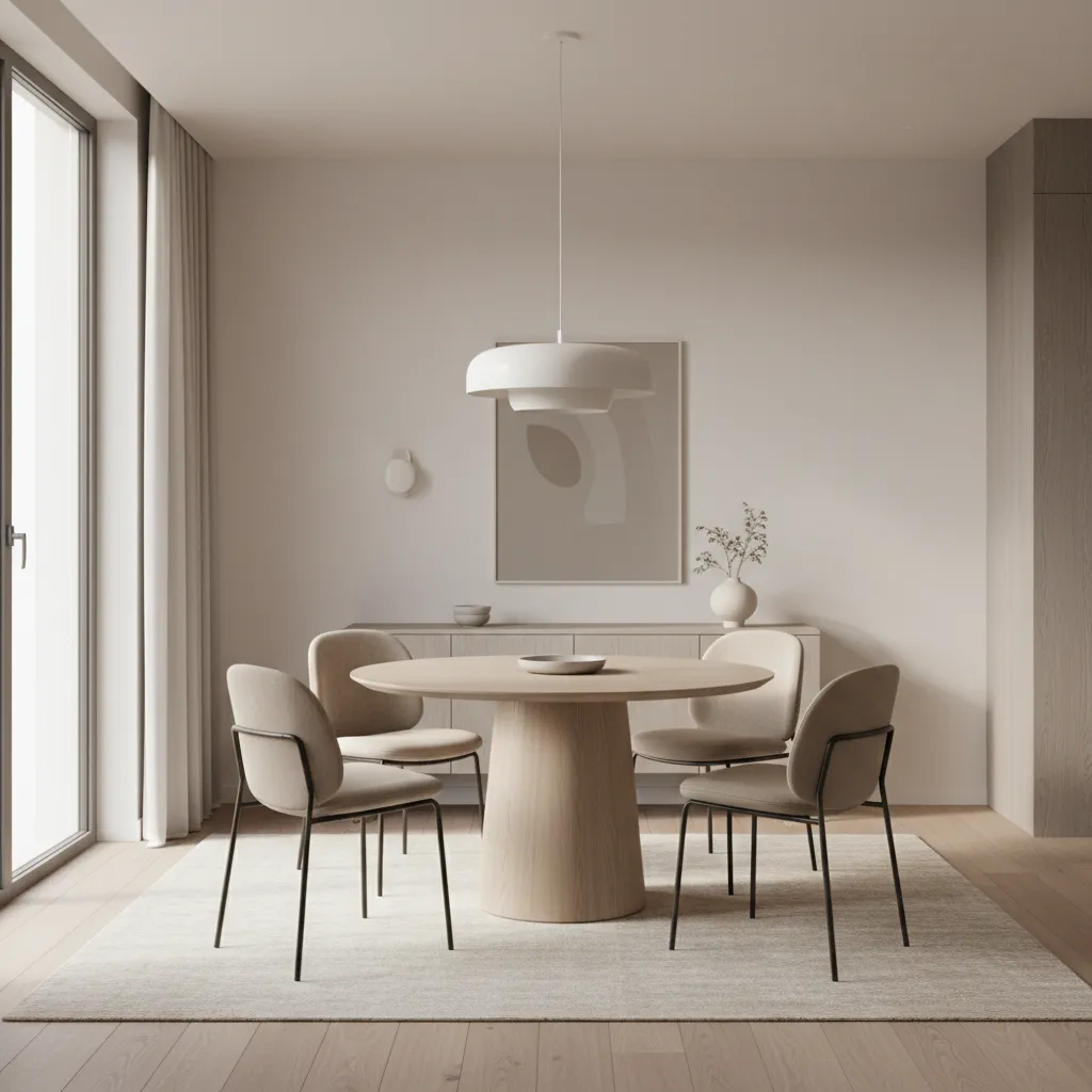 round pedestal dining table in a small dining room