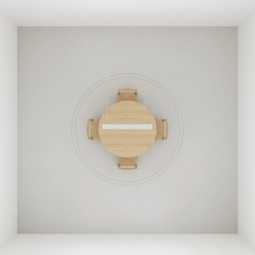 top view layout showing clearance space around round dining table