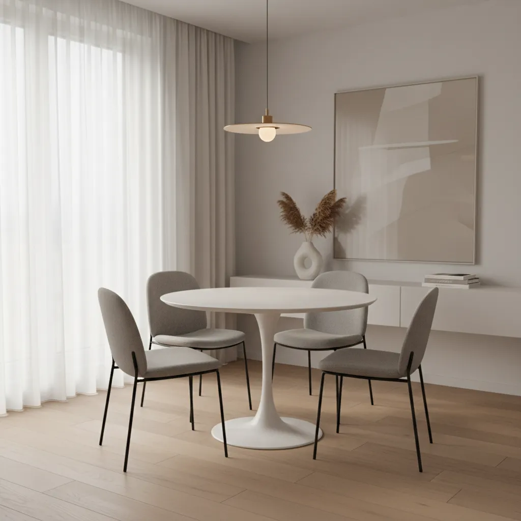 Round dining table layout in small dining space
