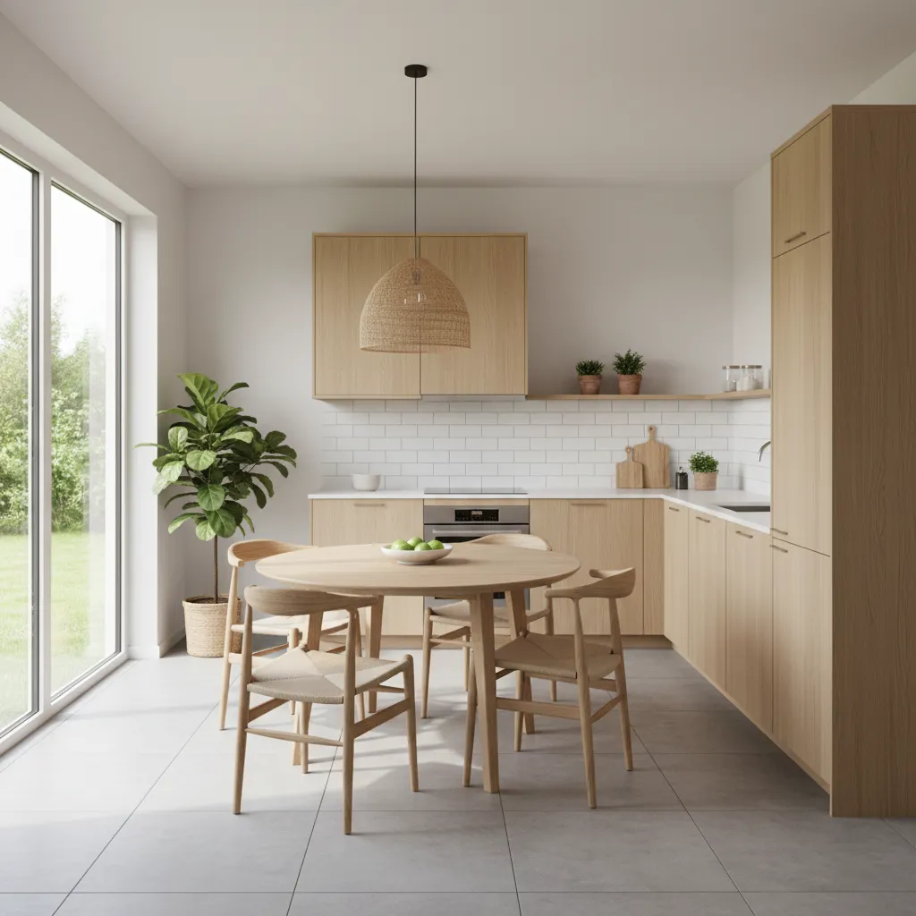 Small kitchen using a round table to improve circulation