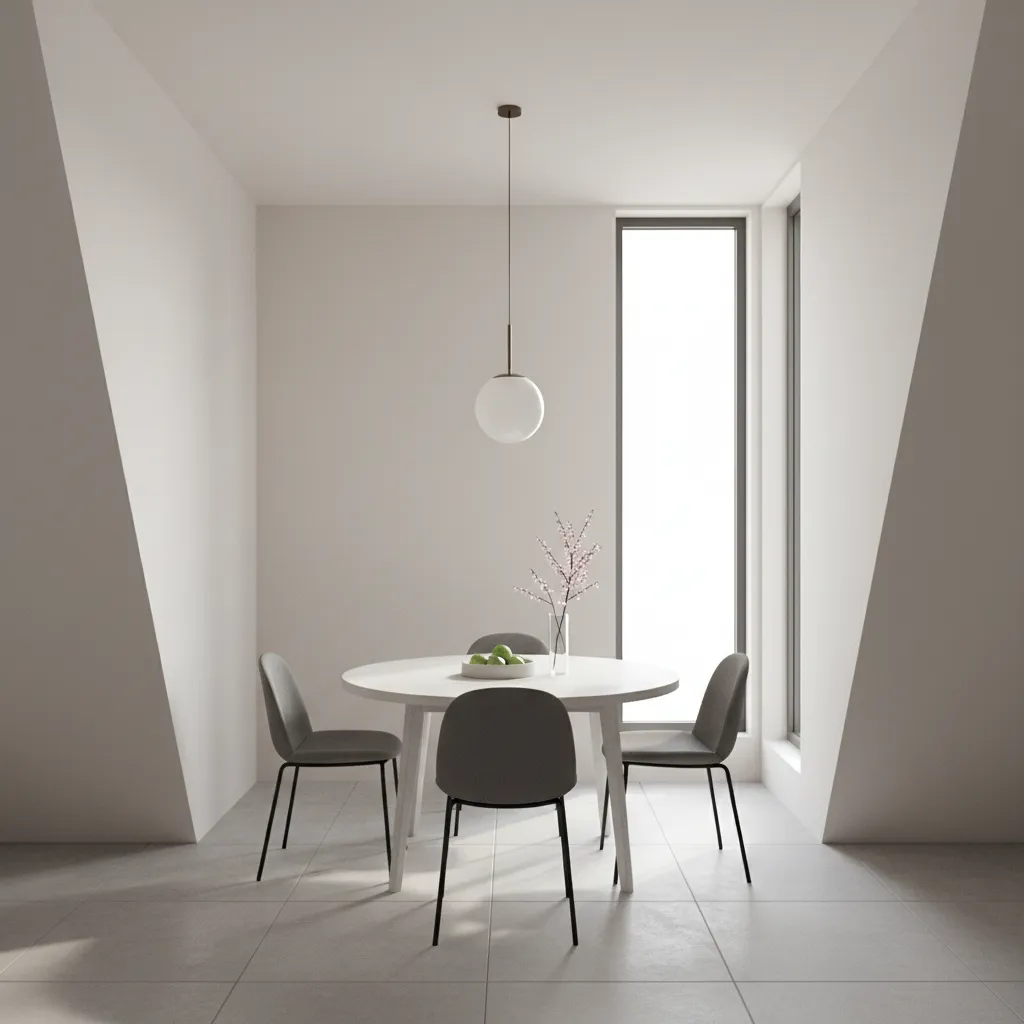 round table positioned in small irregular dining room with optimized circulation