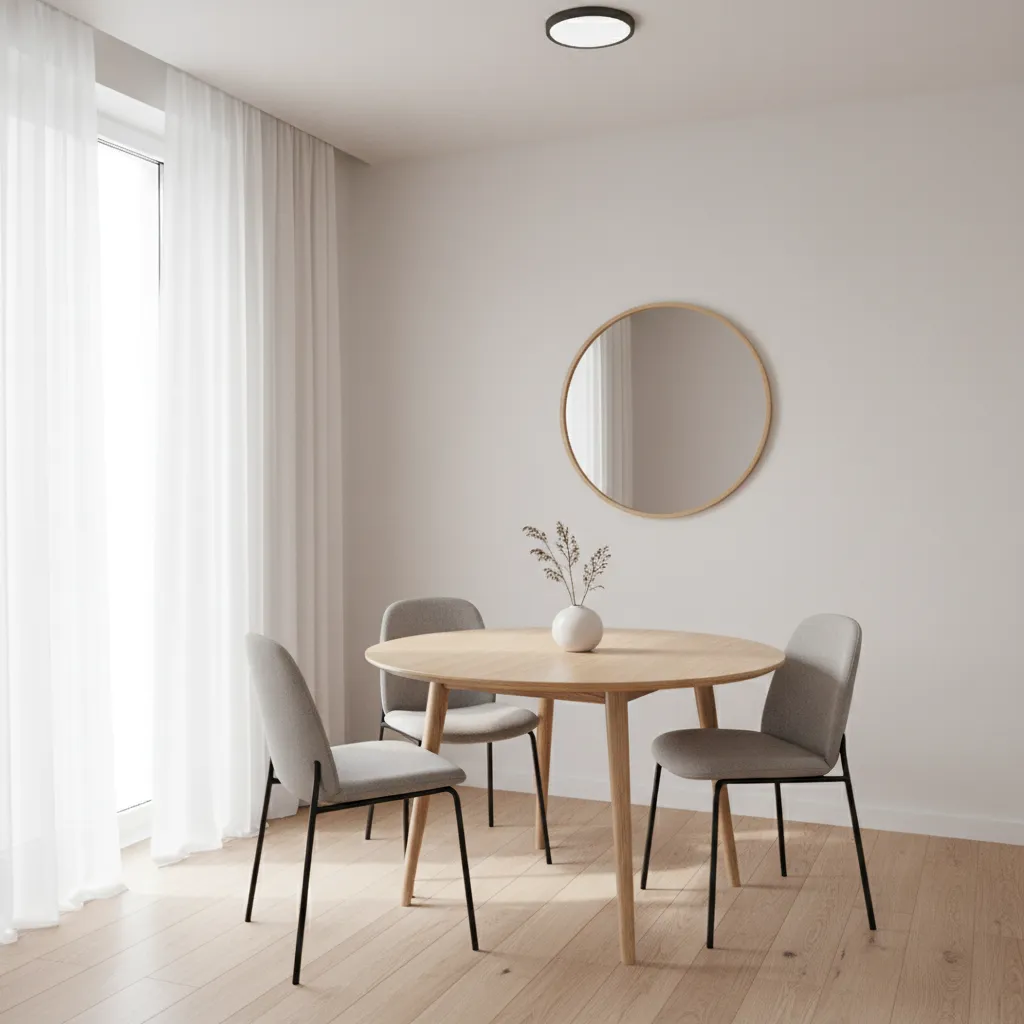 round dining table with three chairs creating more open space in a small dining room