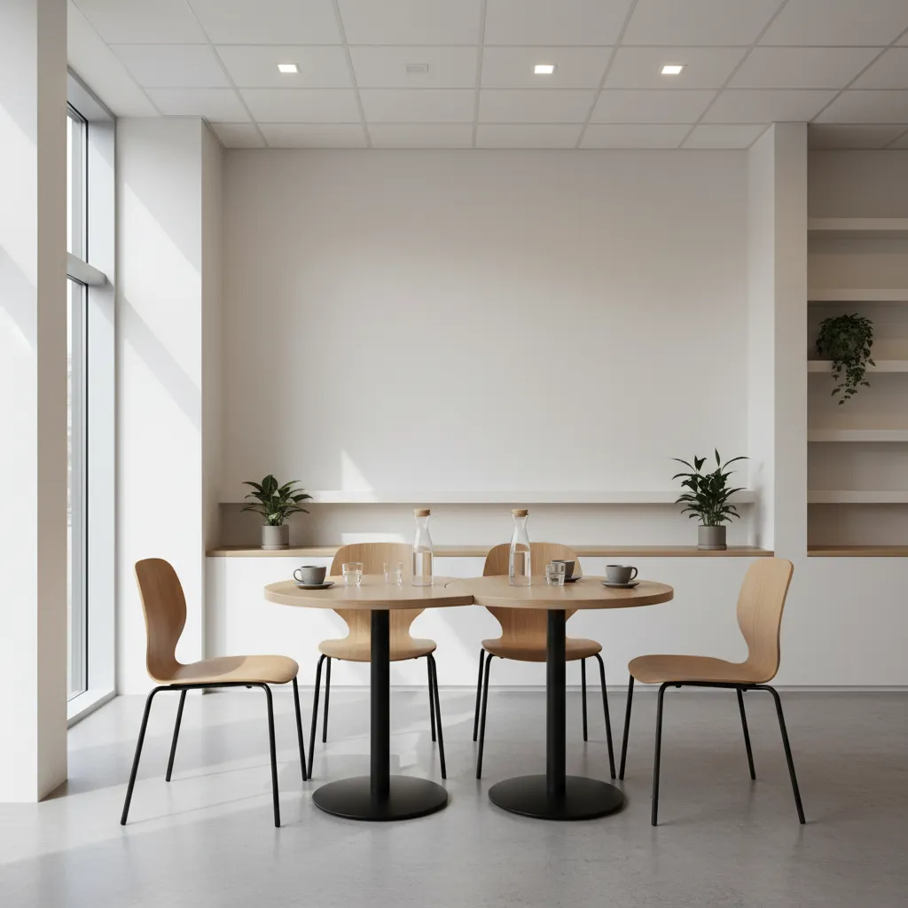 Two small round cafe tables combined to create seating for a larger group