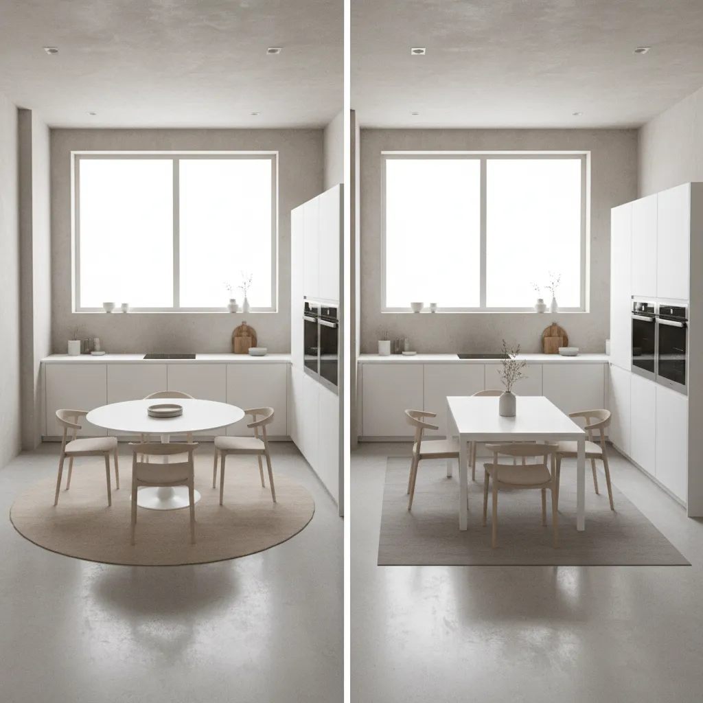comparison of round and rectangular kitchen tables in small kitchen layouts
