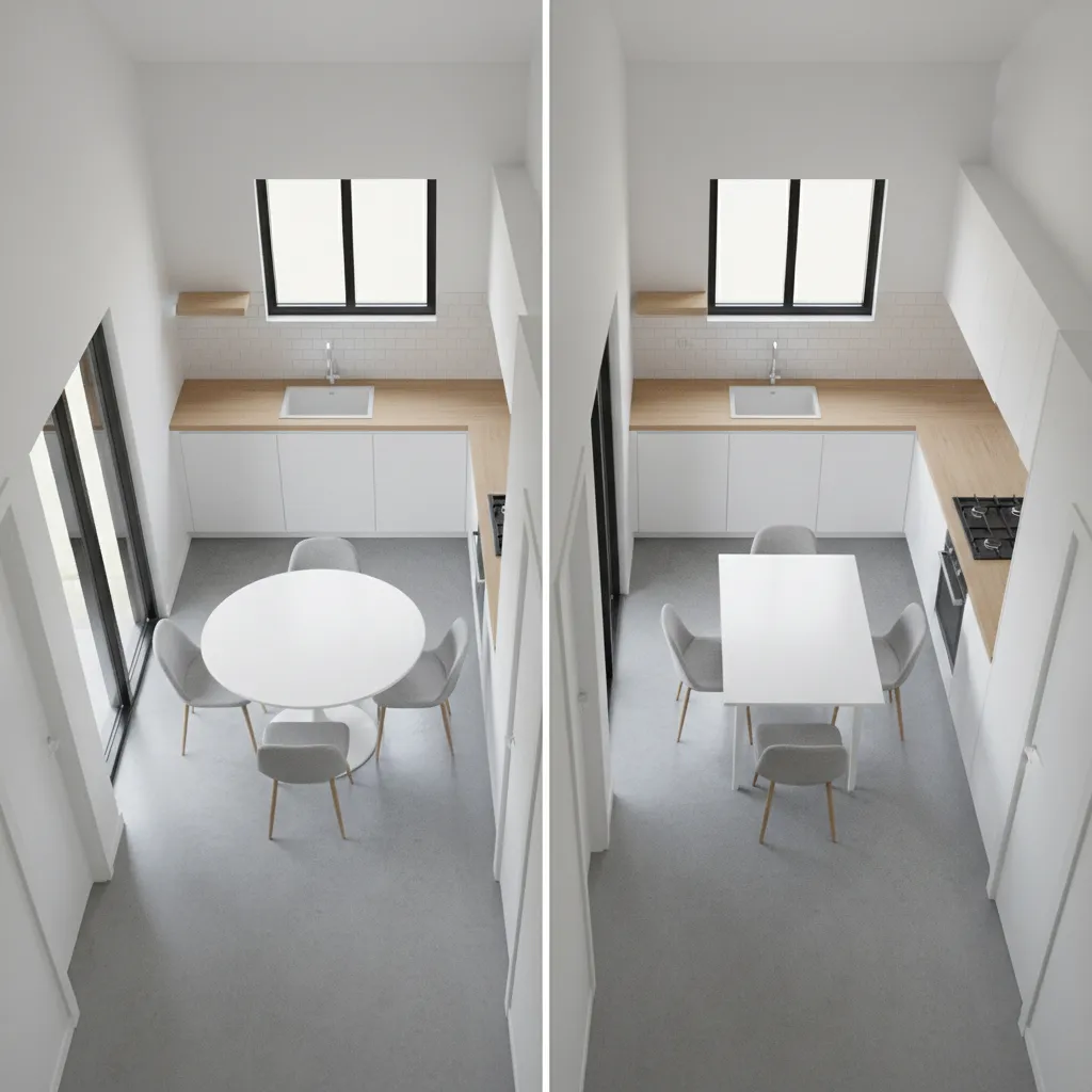 comparison of round and rectangular tables in small kitchen layouts