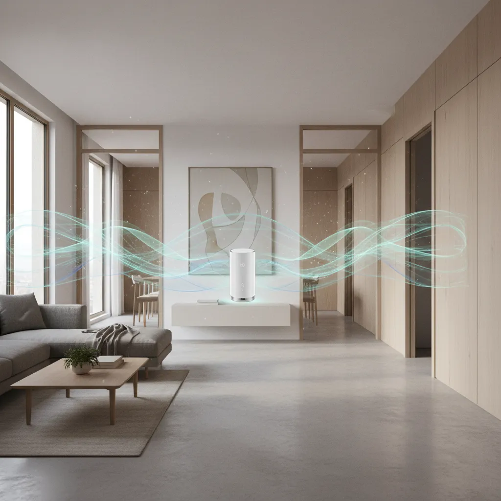 Router colocado en el centro de una vivienda para mejorar la cobertura WiFi