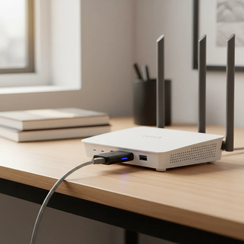 Router doméstico con modem USB conectado al puerto trasero