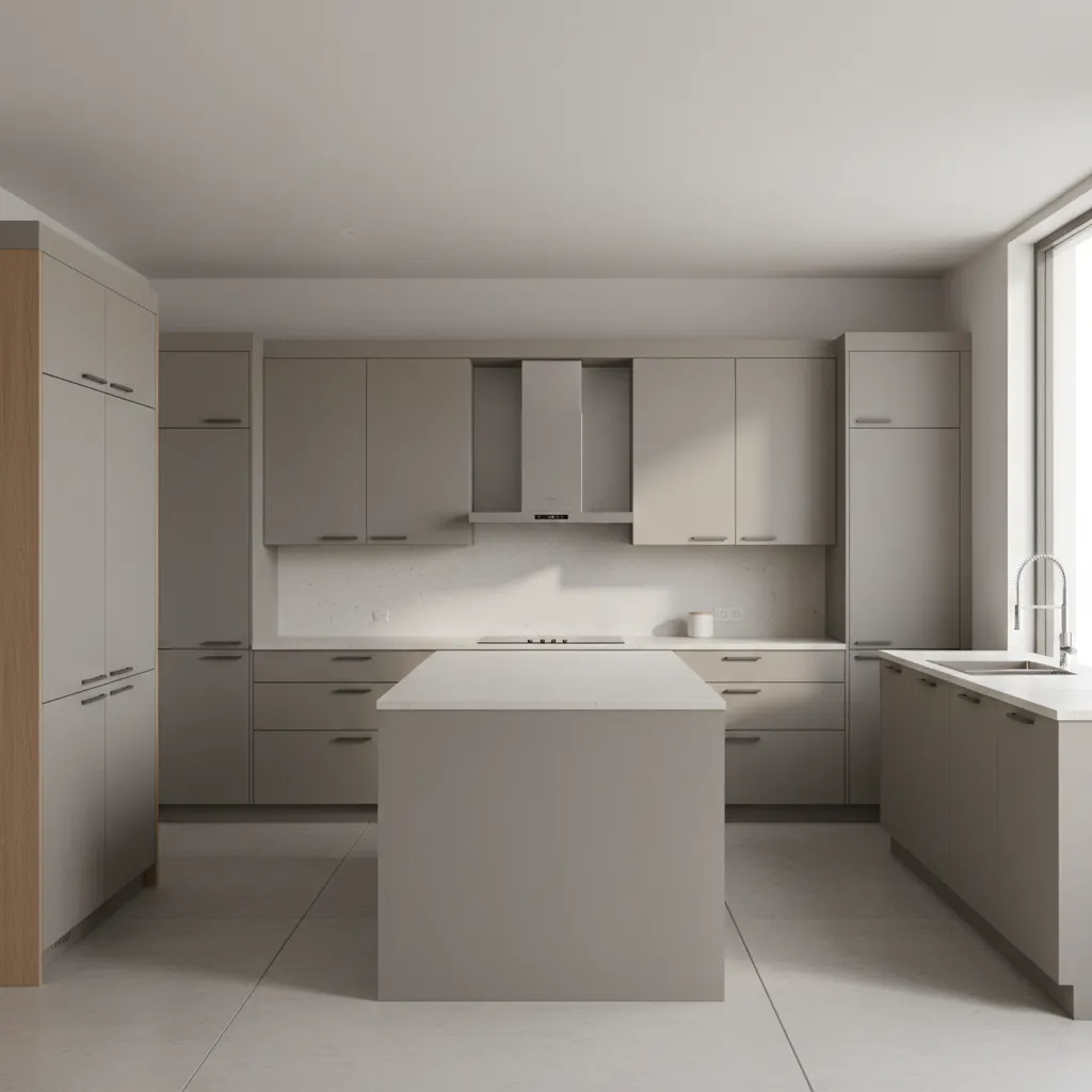 3D visualization of a kitchen with ready to assemble cabinet layout