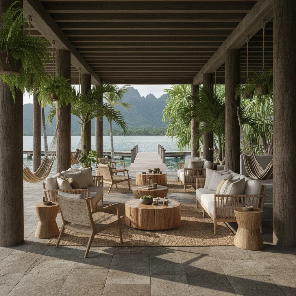 Area bawah rumah panggung dimanfaatkan sebagai ruang santai