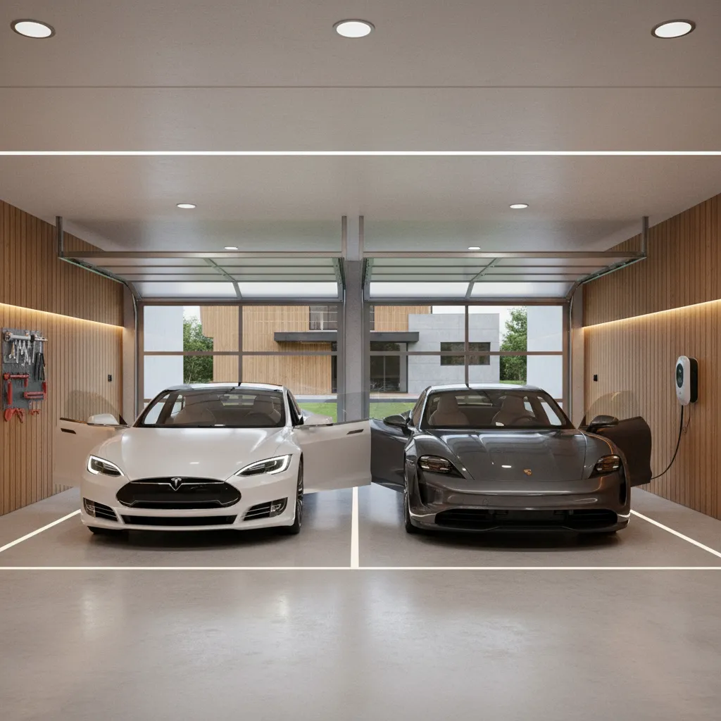 Ilustrasi ruang buka pintu mobil dalam garasi rumah