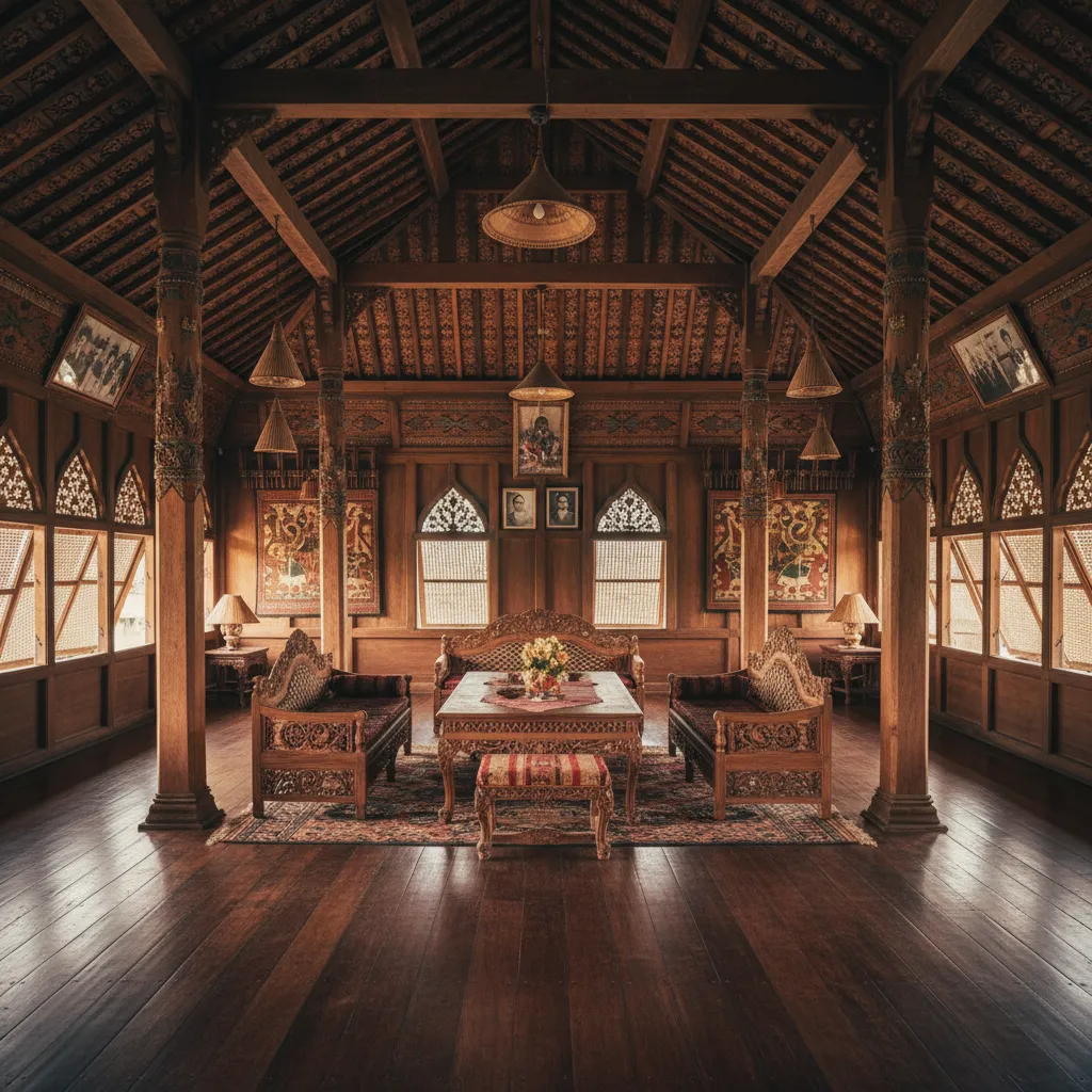 Interior ruang tengah rumah adat Lampung