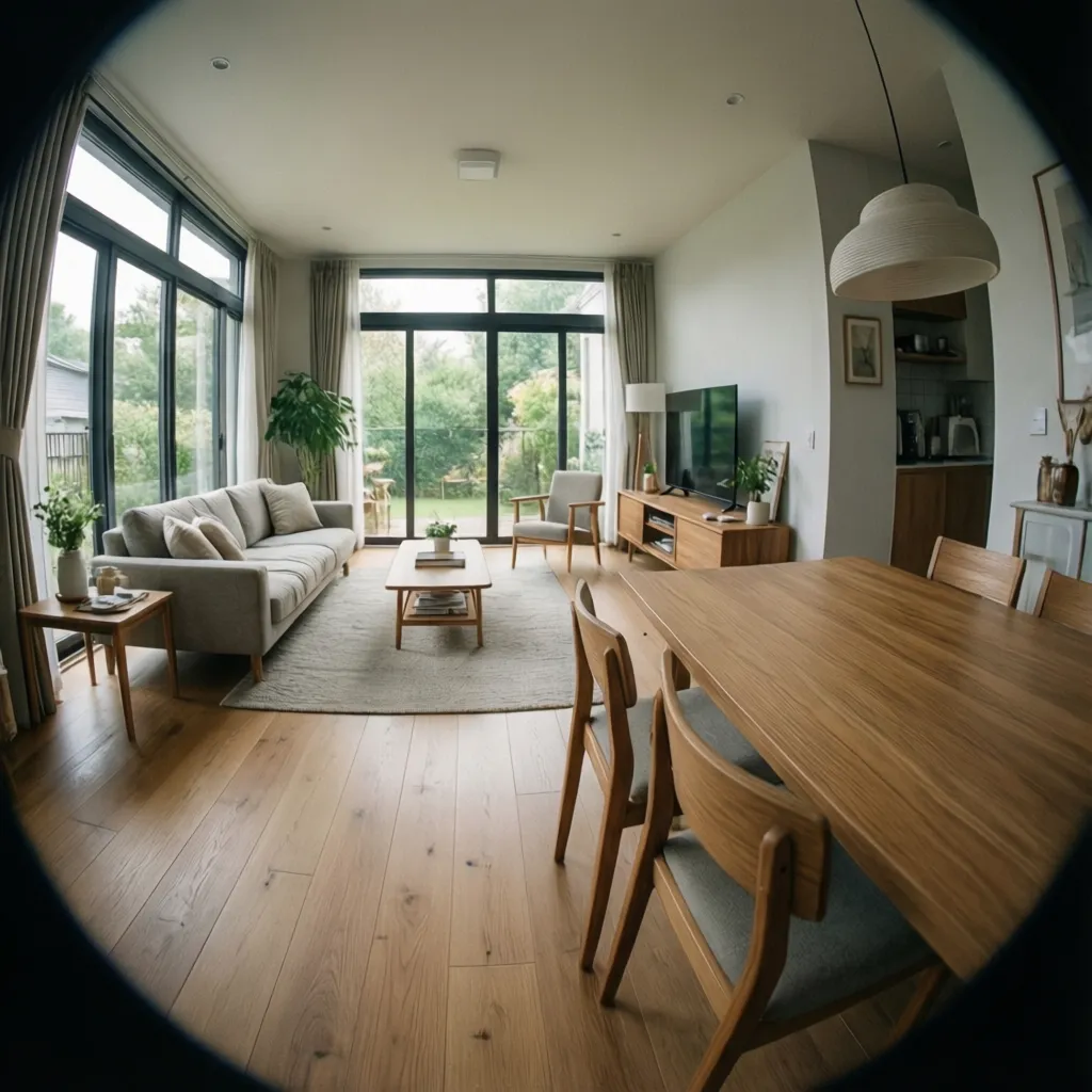 Ruang keluarga dan ruang makan terbuka pada rumah kecil