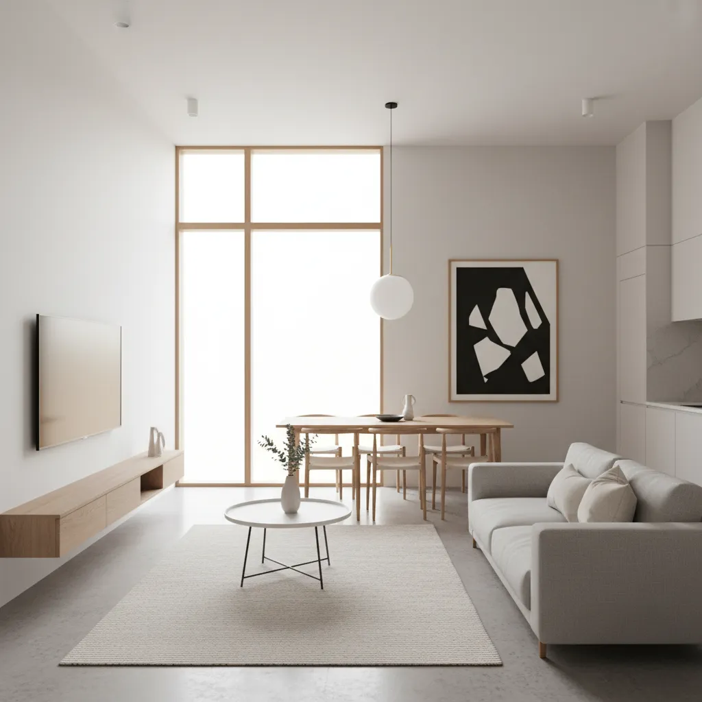 Ruang keluarga open plan pada rumah kecil