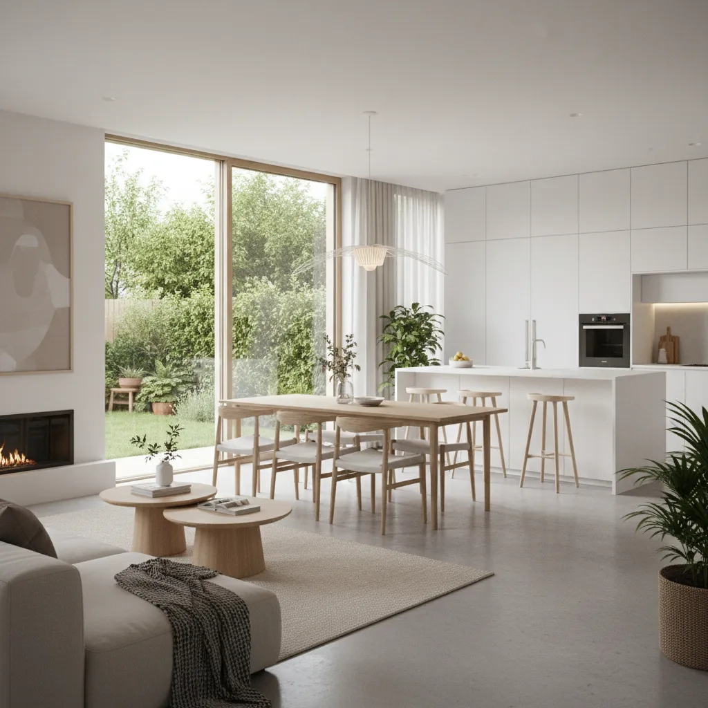 Ruang keluarga rumah kecil konsep terbuka