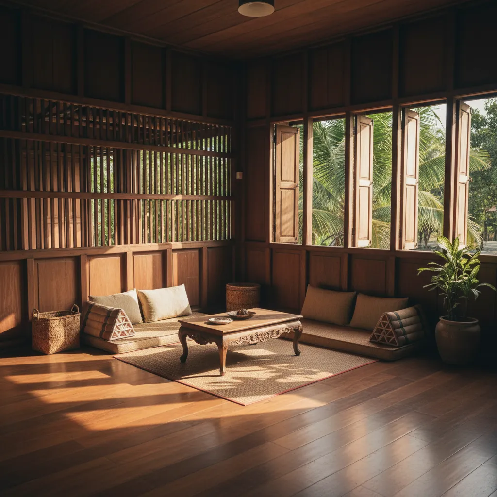 Interior ruang keluarga rumah kampung sederhana