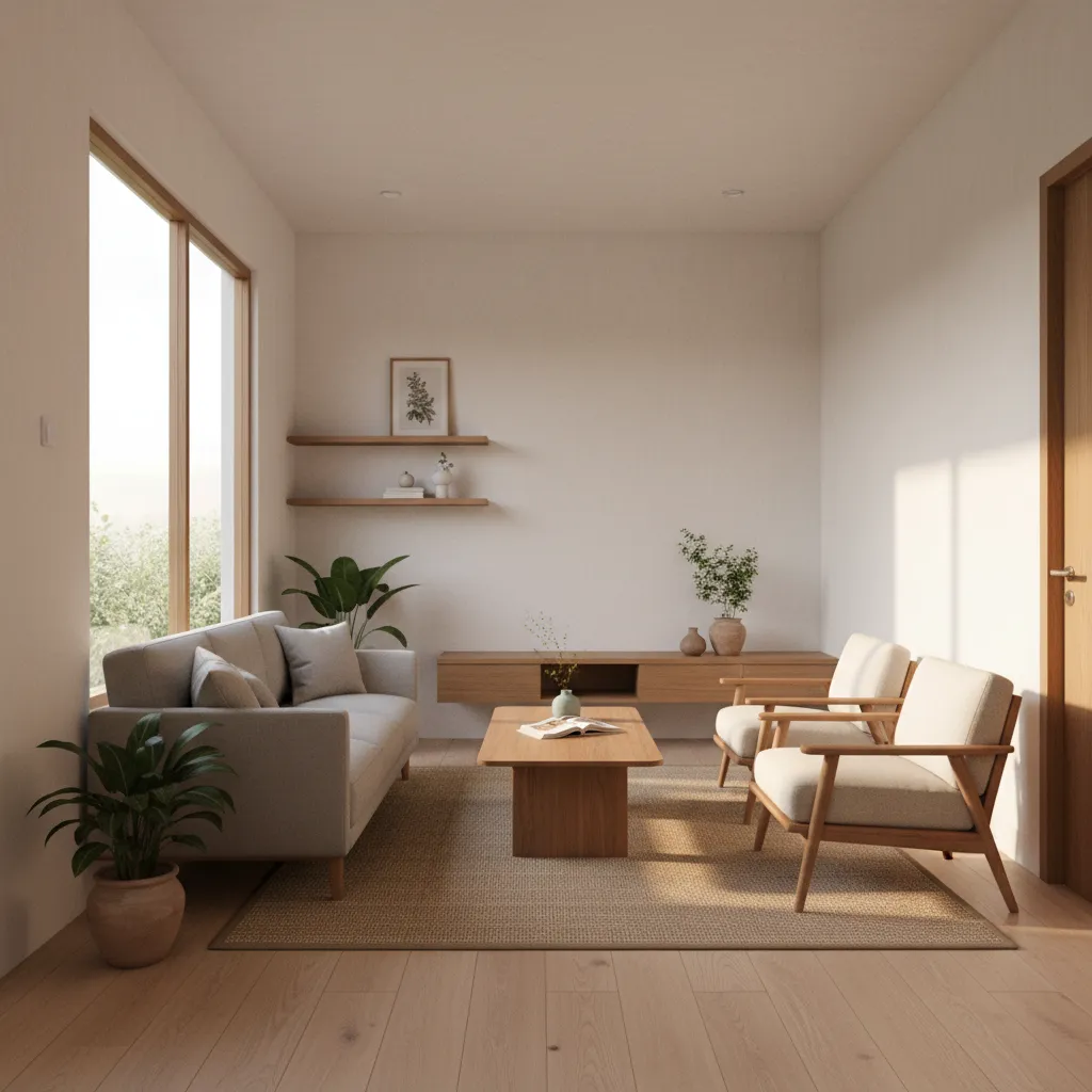 Interior ruang keluarga rumah kecil yang efisien