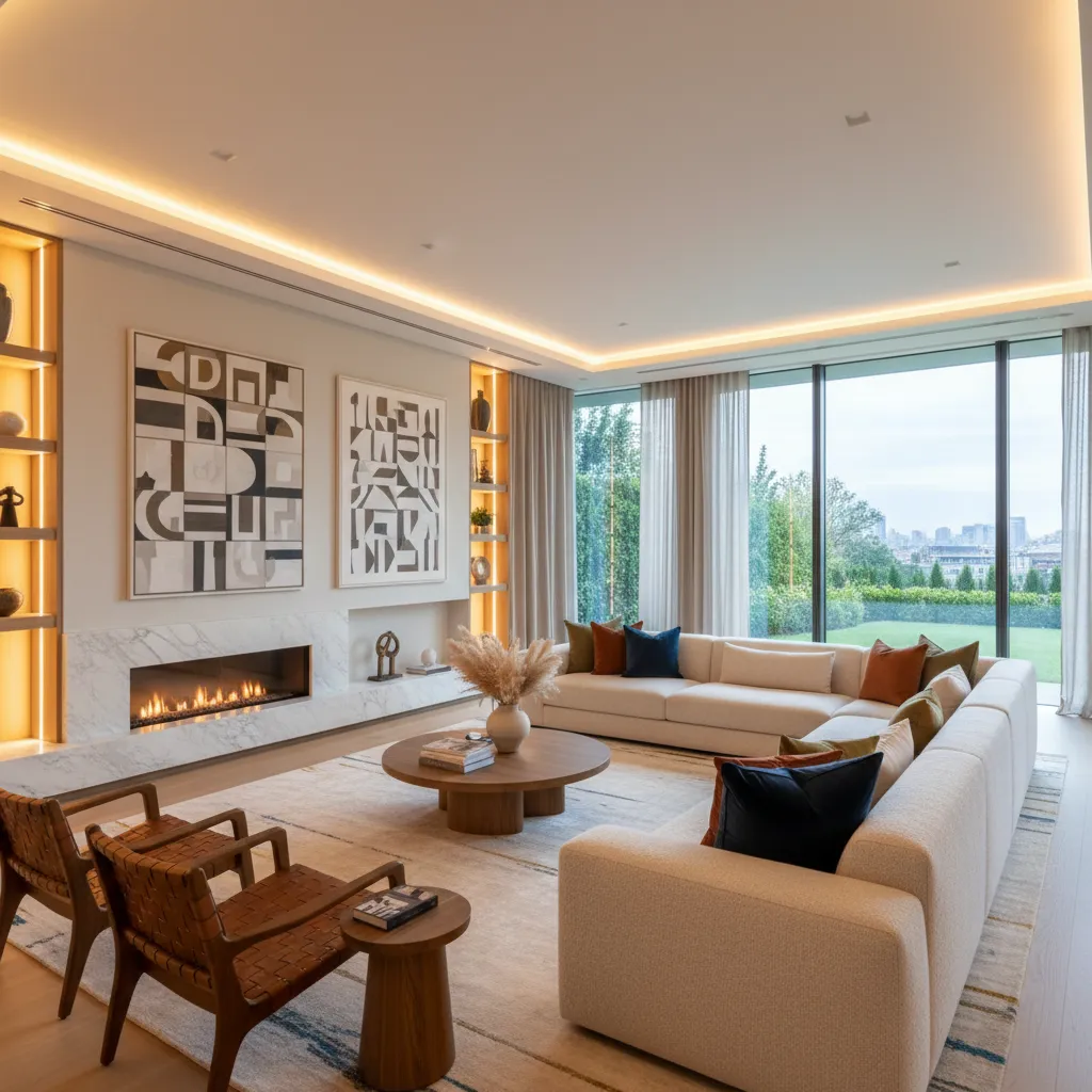 Ruang keluarga luas dengan sofa besar untuk banyak anggota keluarga