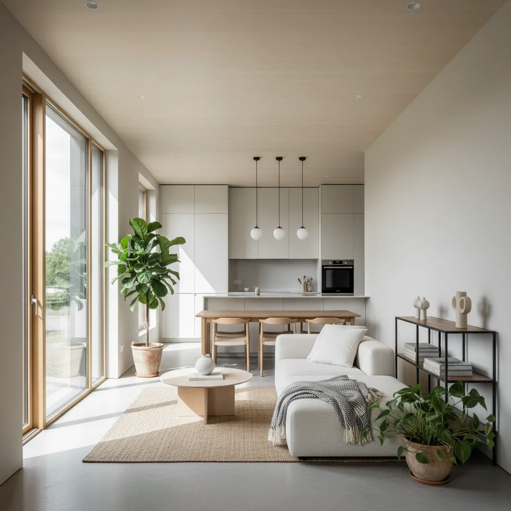 Ruang keluarga rumah memanjang dengan konsep terbuka