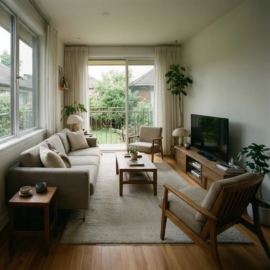 ruang keluarga rumah sempit dengan konsep open space