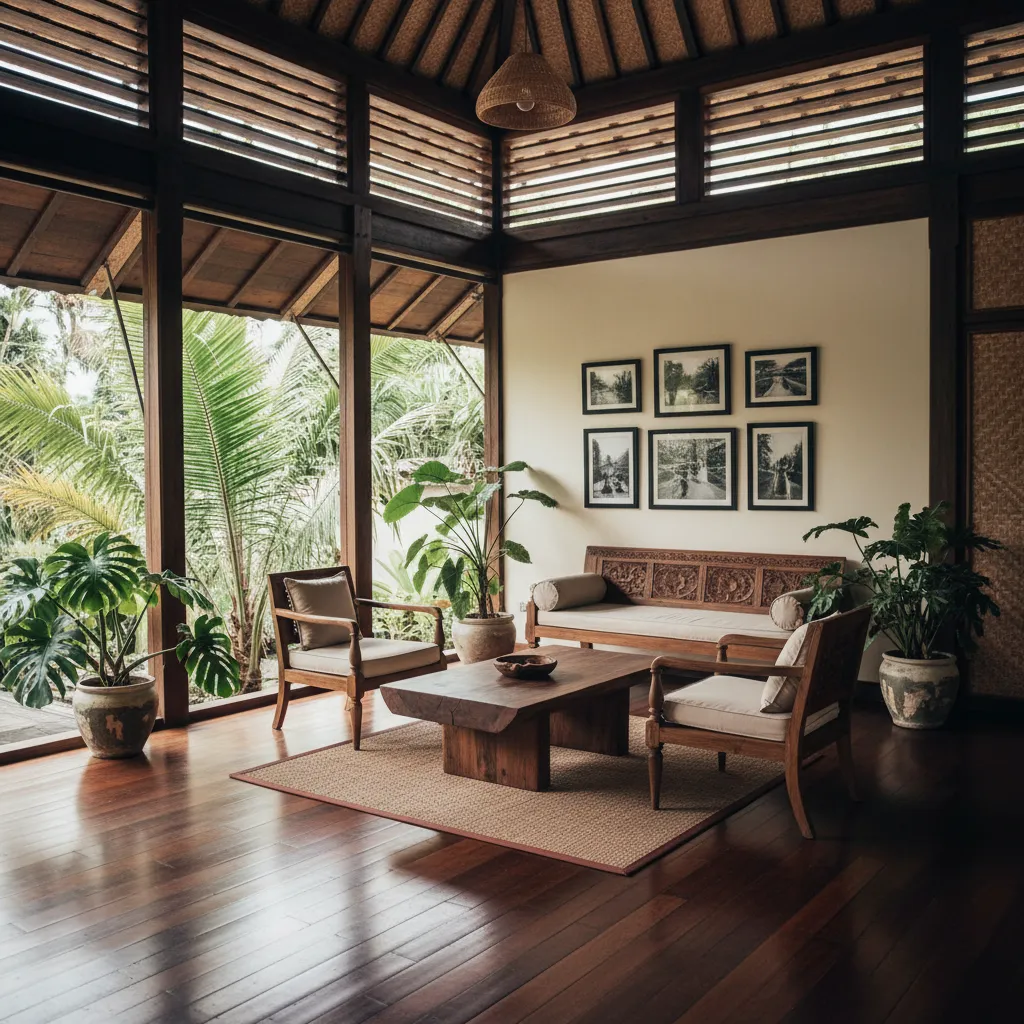 Ruang keluarga rumah Sunda dengan ventilasi alami