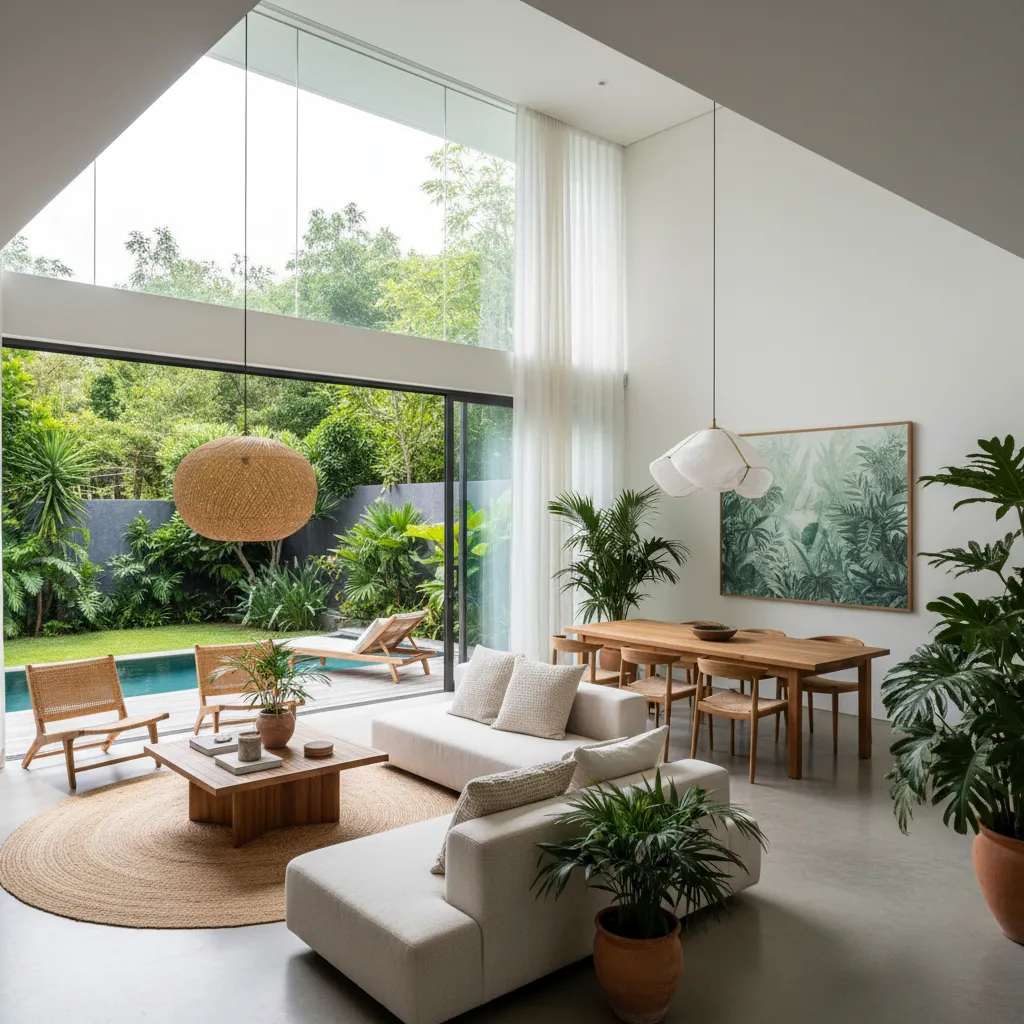 Ruang keluarga terbuka dalam rumah modern