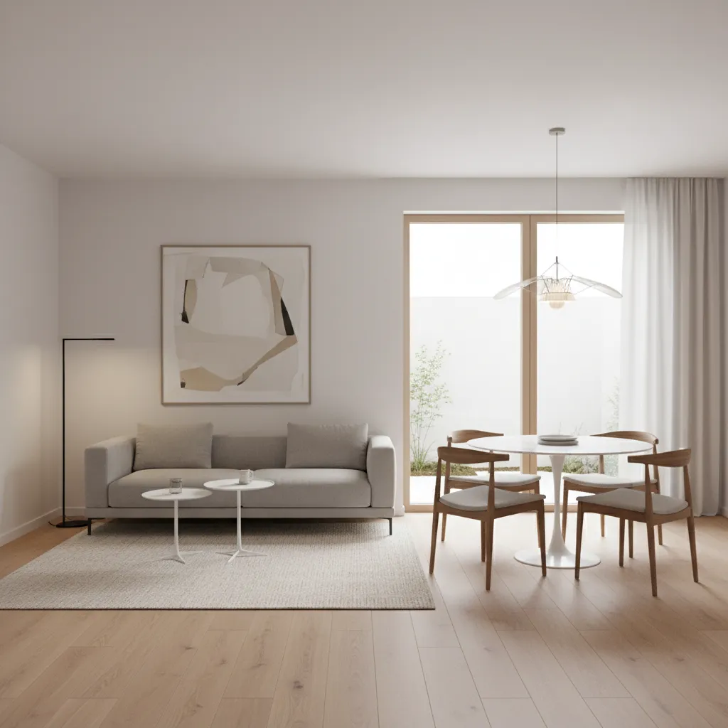 Interior ruang tamu kecil pada rumah ukuran 6x8