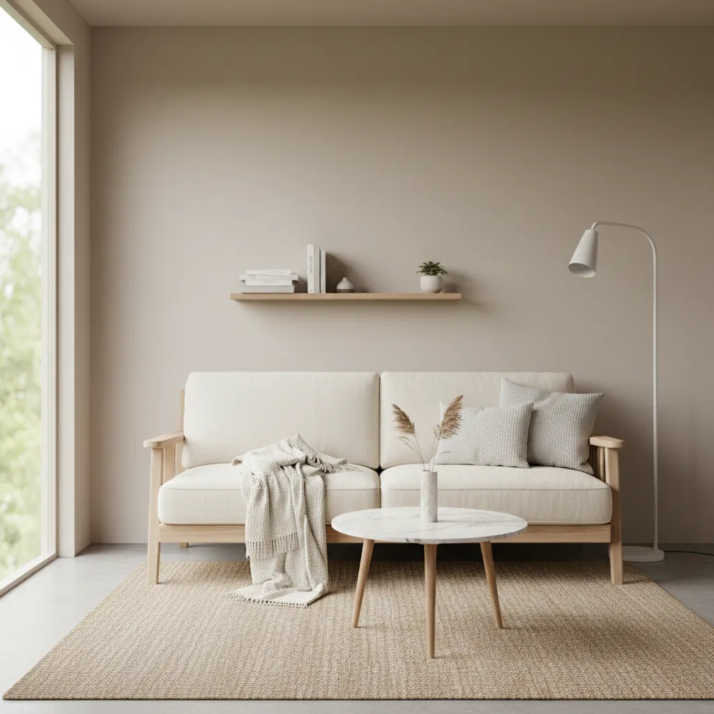 Ruang tamu rumah kecil dengan furnitur minimalis